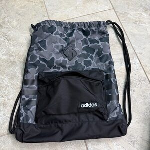 Adidas Camo Black and Gray Drawstring Backpack